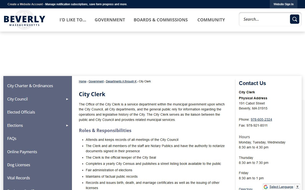 Beverly people search city clerk