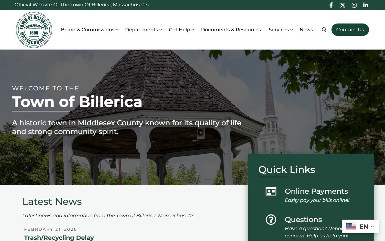 Billerica people search town website homepage