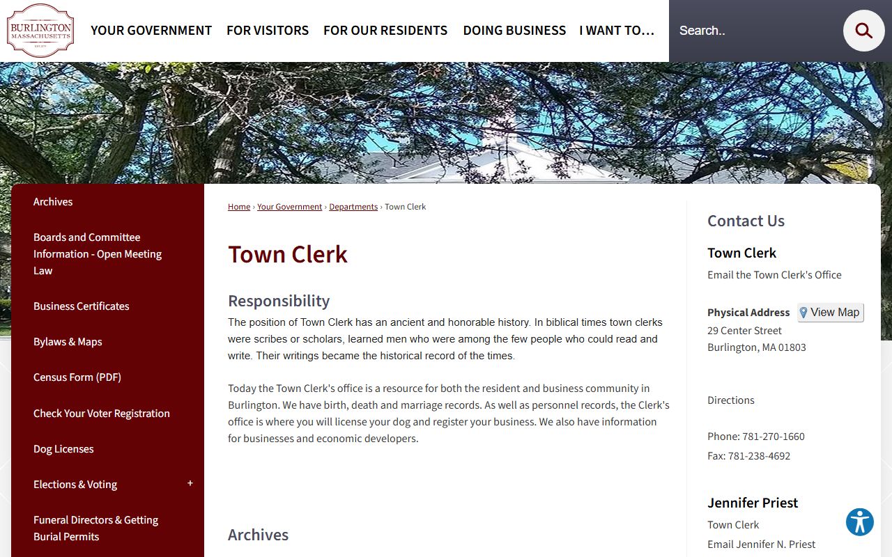 Burlington town clerk people search records