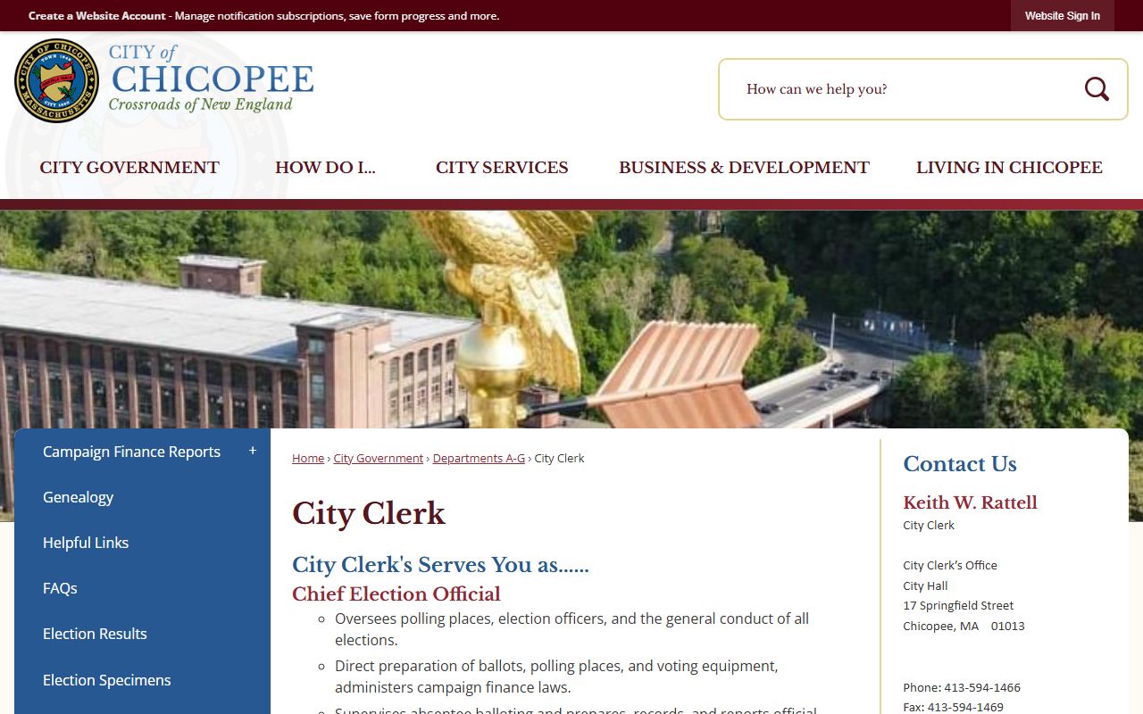 Chicopee people search city clerk records
