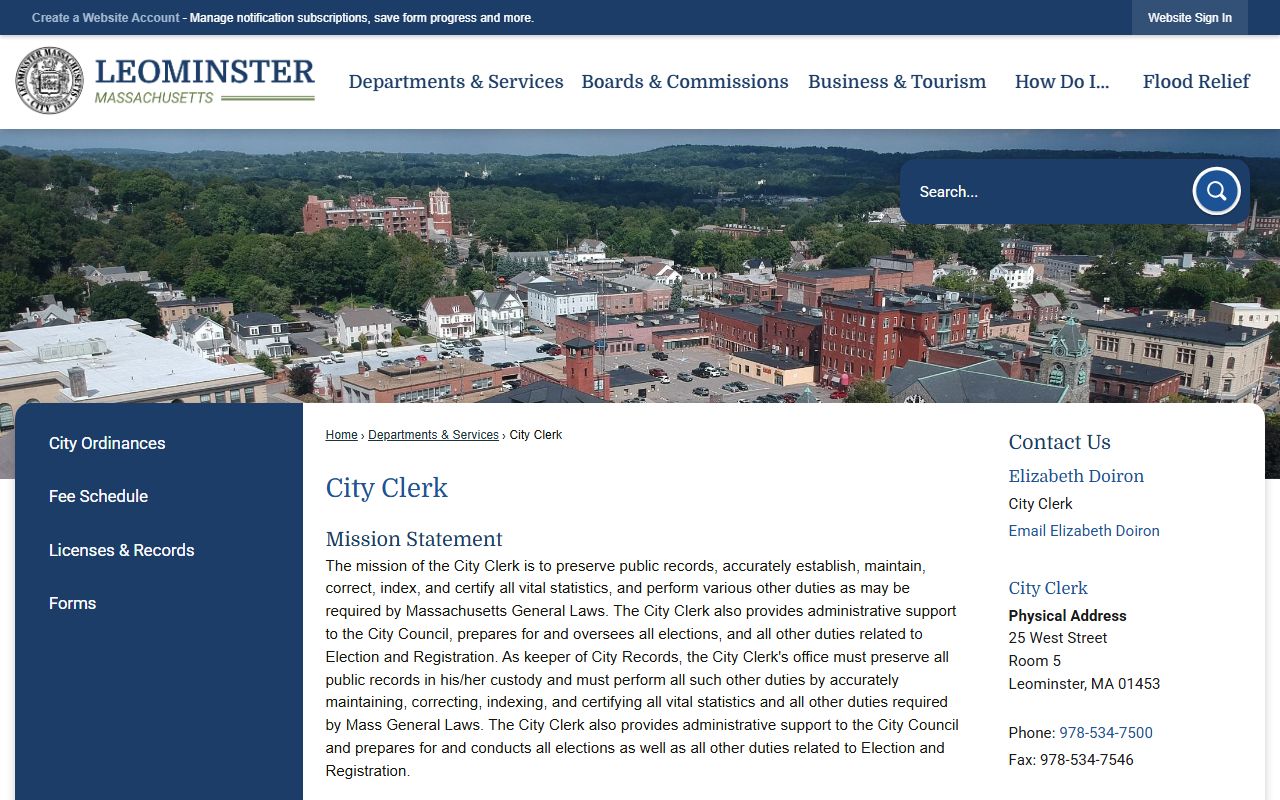 Leominster people search city clerk records