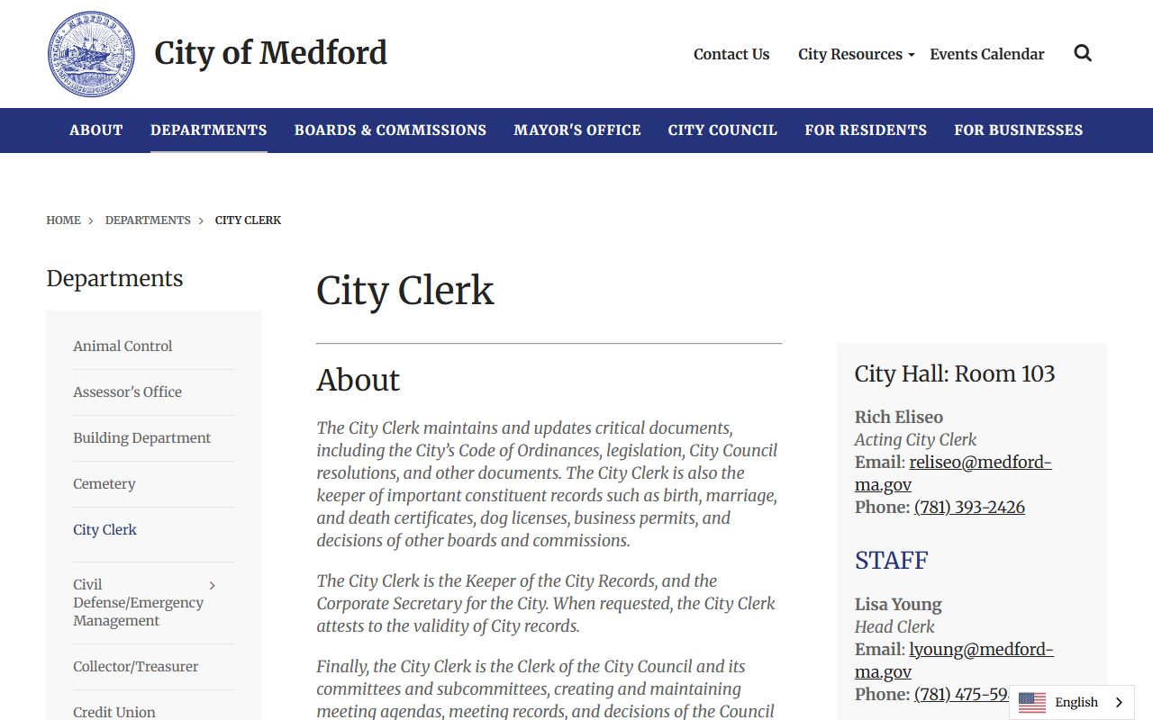 Medford people search city clerk