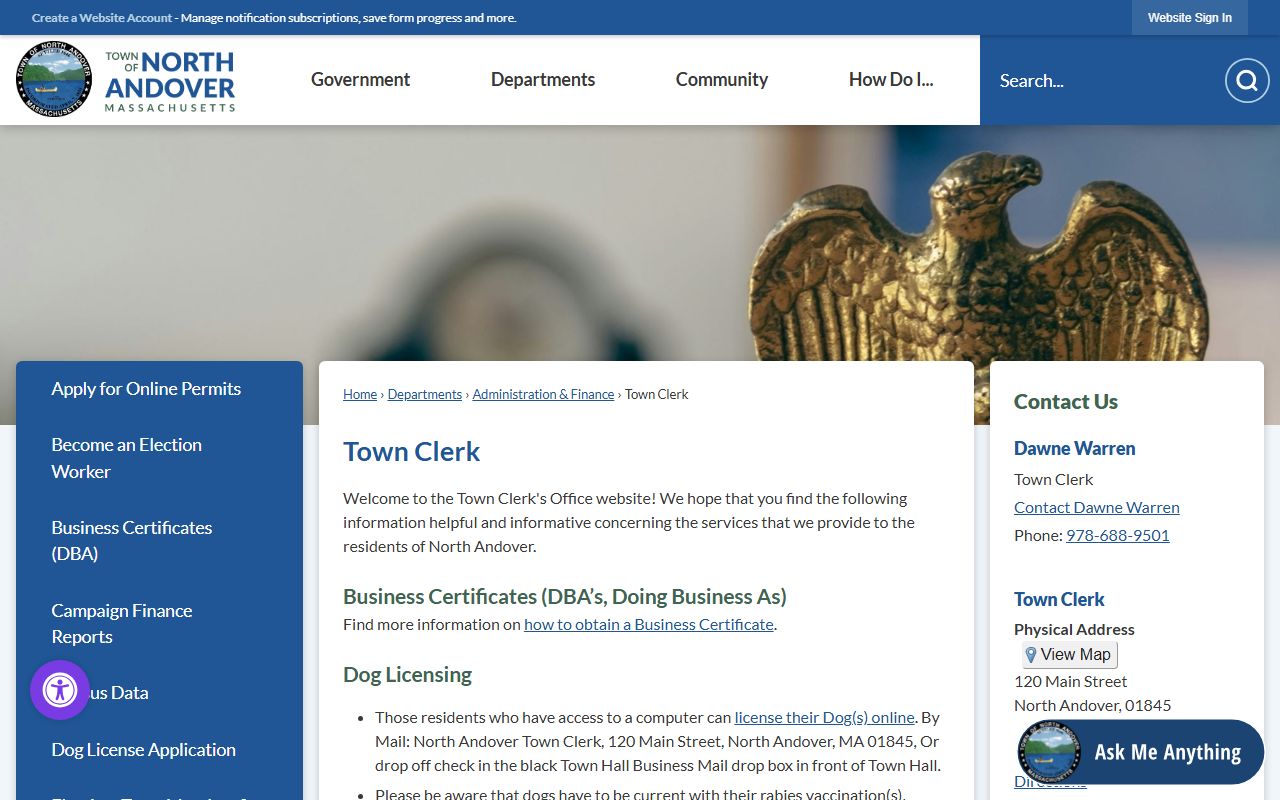 North Andover people search town clerk