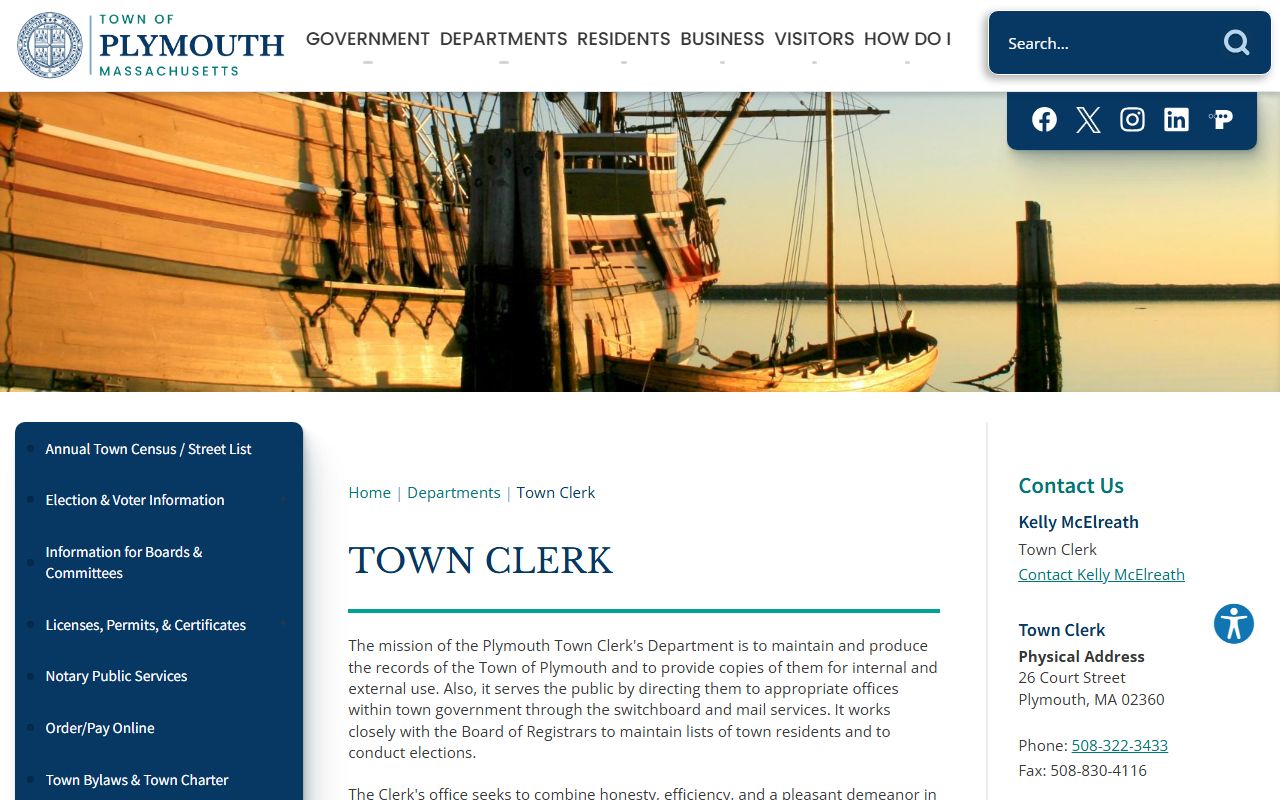 Plymouth people search town clerk records