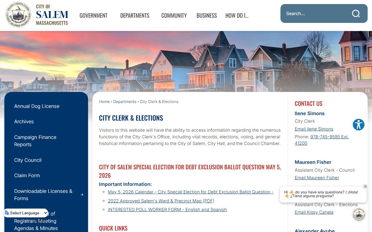 Salem people search city clerk