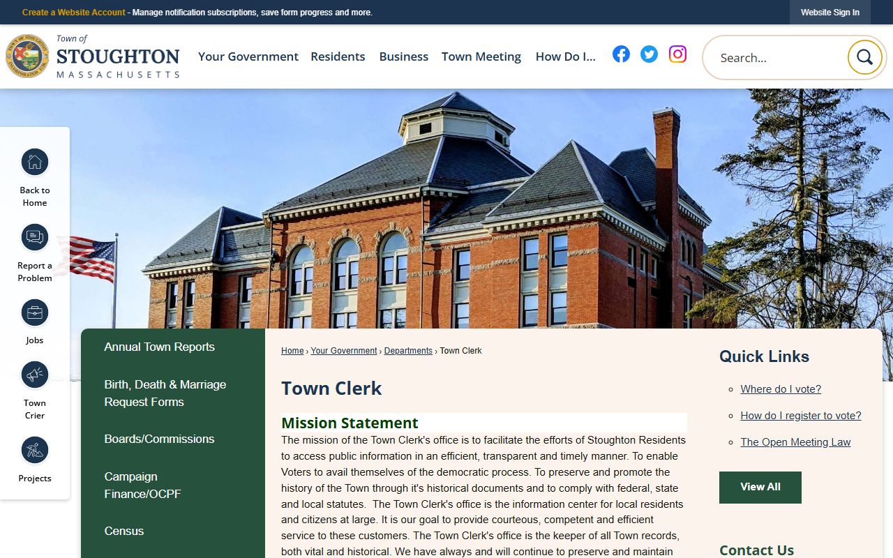 Stoughton people search town clerk page