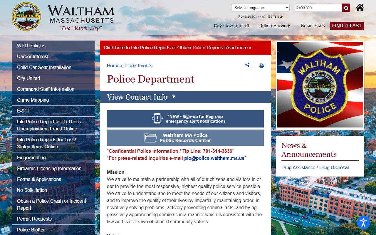 Waltham people search police records