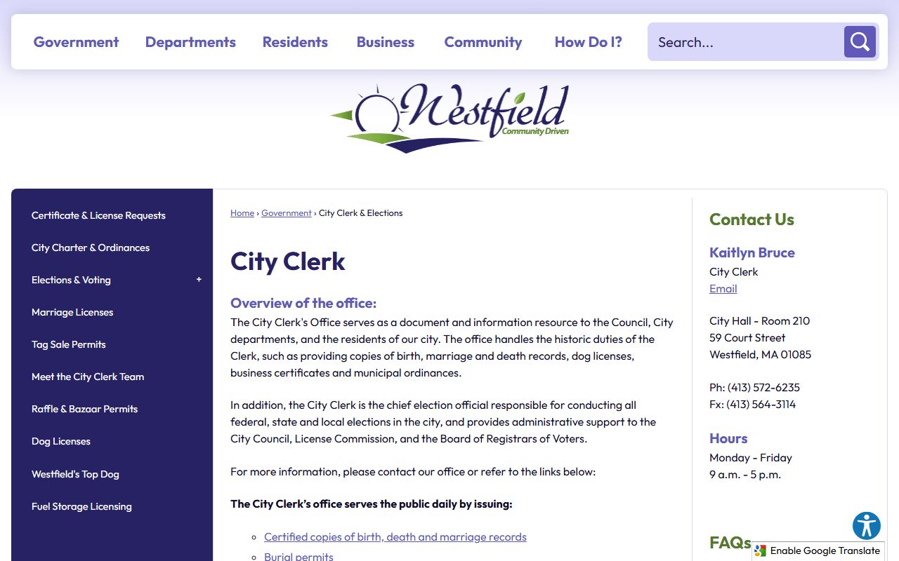 Westfield people search city clerk records