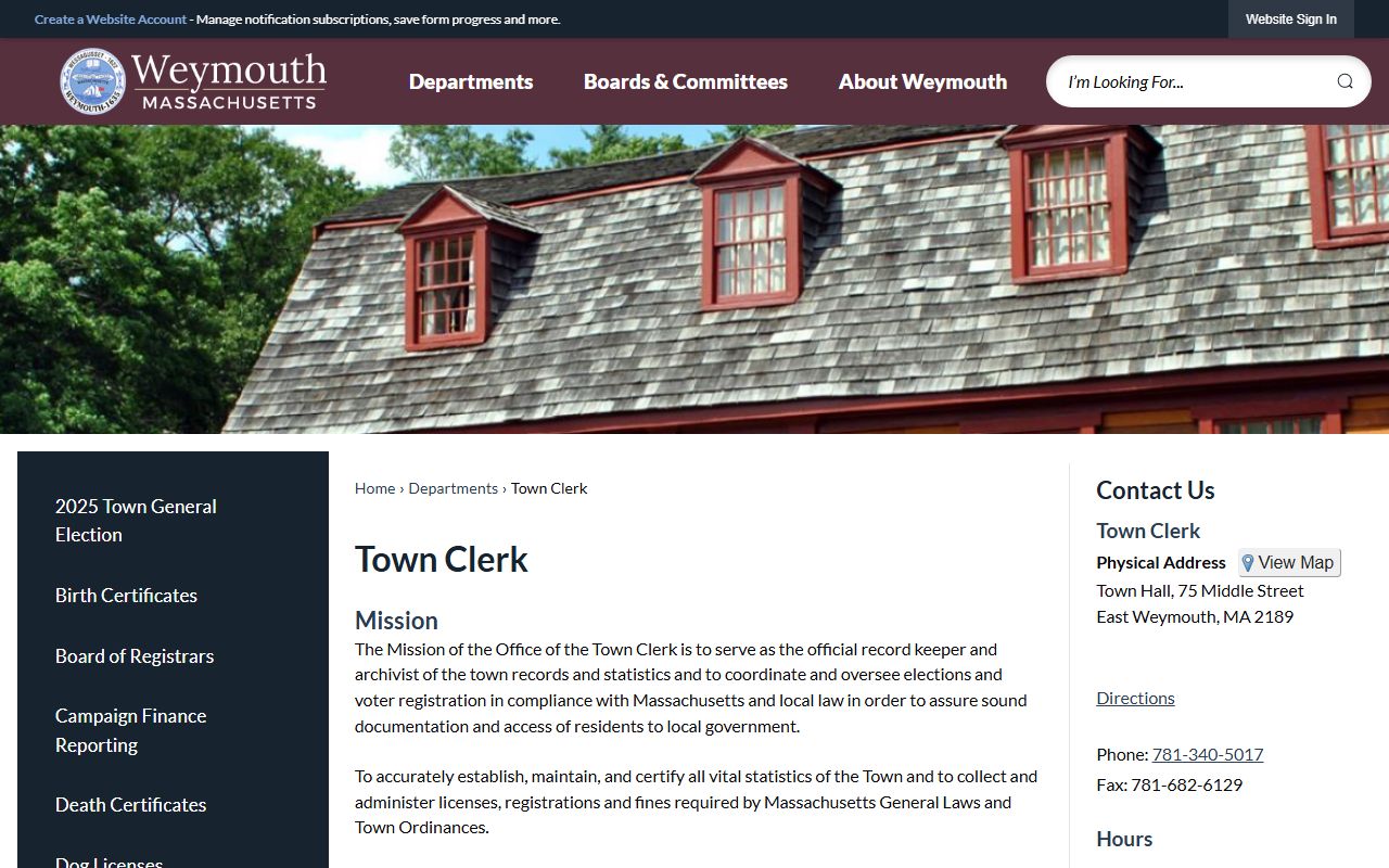 Weymouth people search town clerk