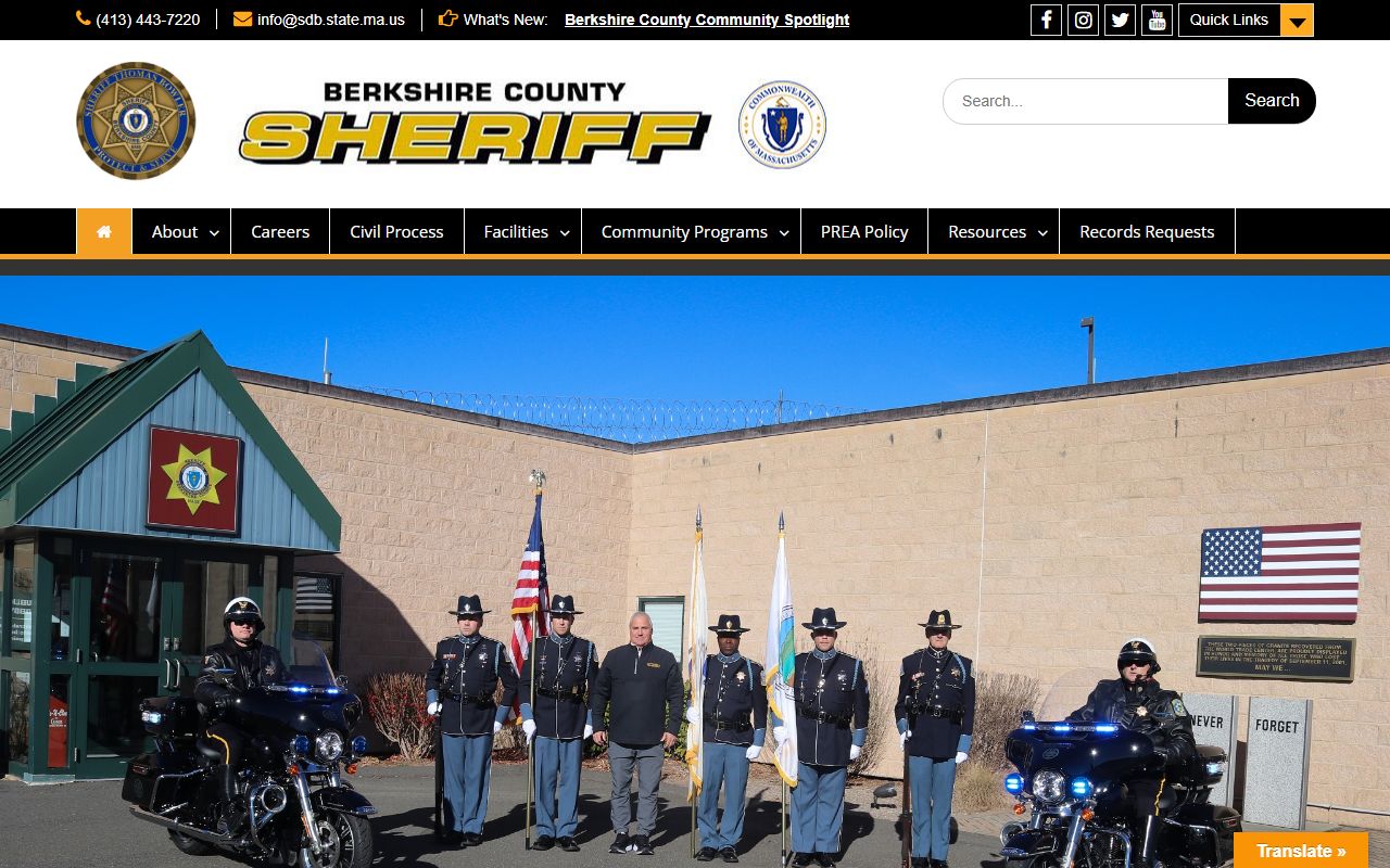 Berkshire County Sheriff's Office website for people search records