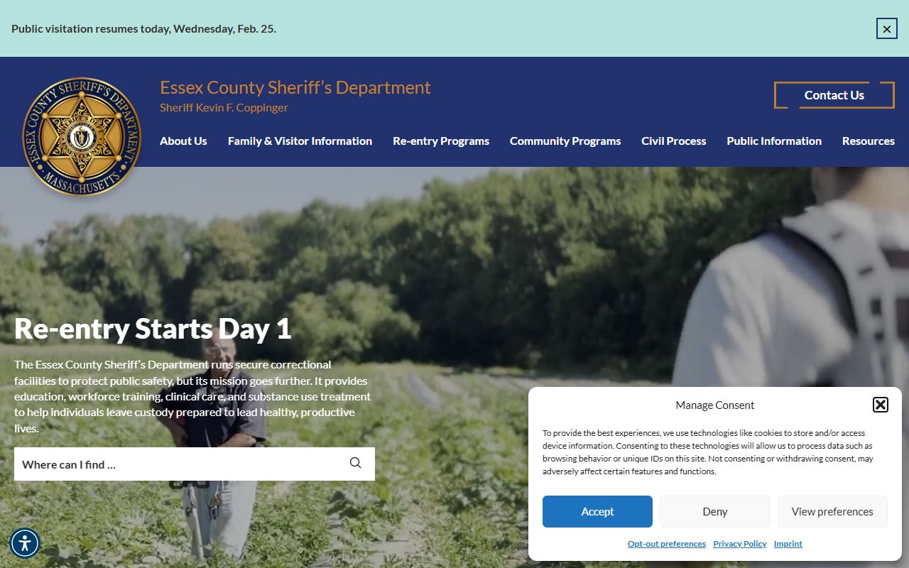 Essex County people search at the Sheriff's Office website
