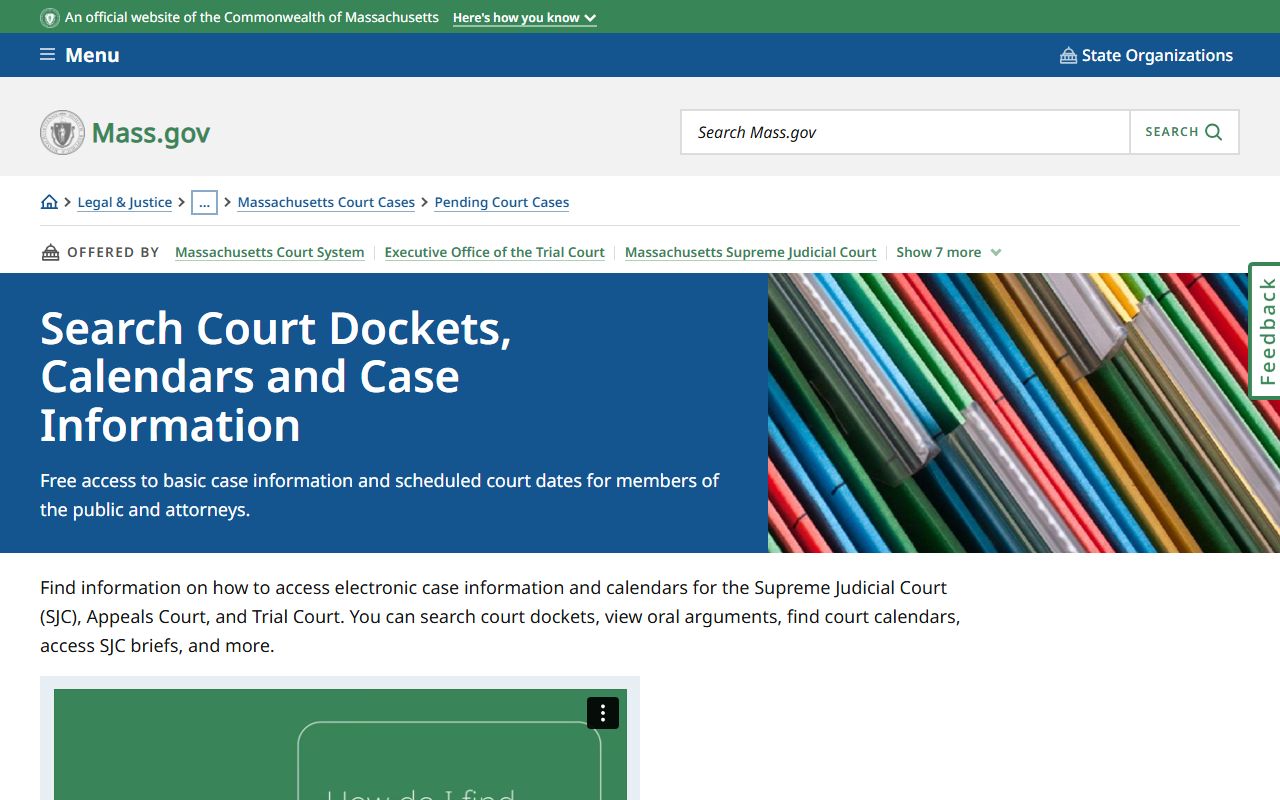 Massachusetts court dockets search for people search records