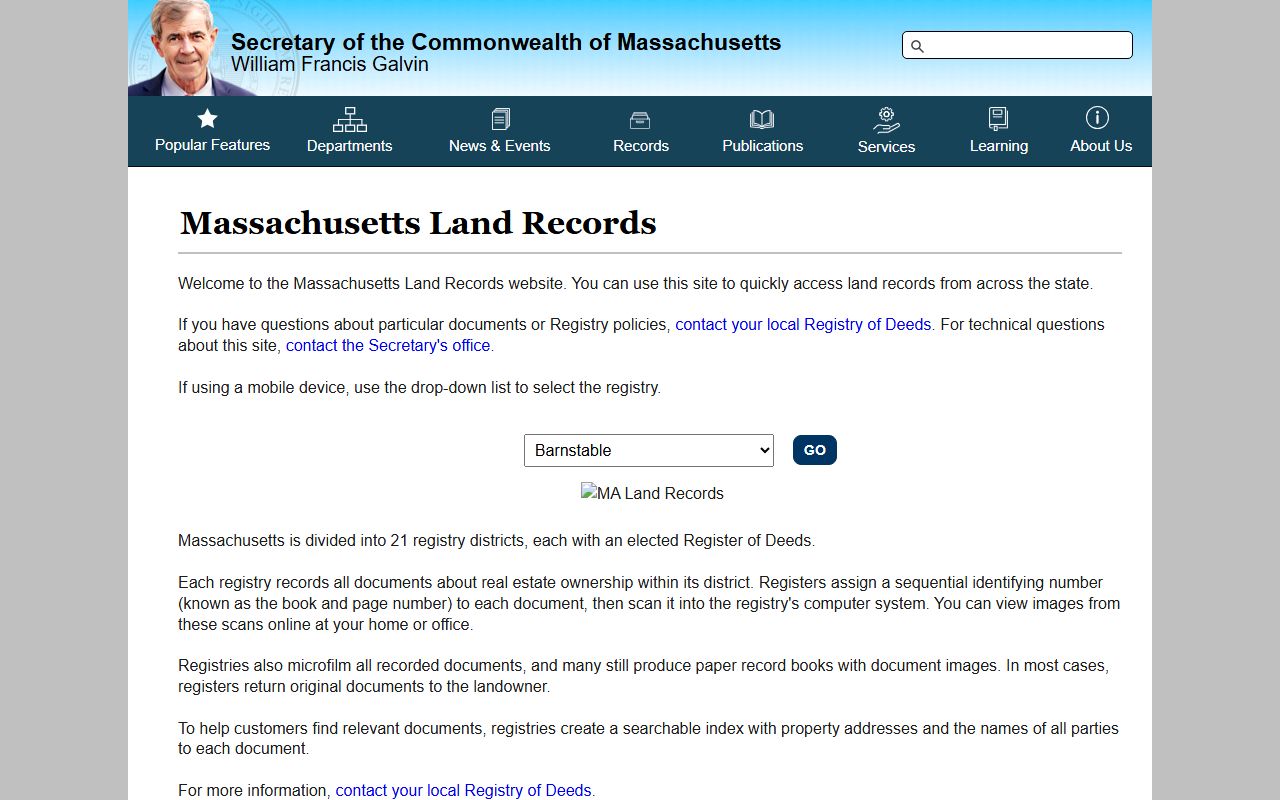 Massachusetts land records portal for people search property lookup